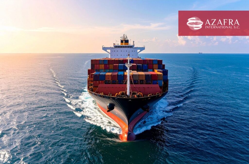Barco con contendores para operaciones de comercio exterior